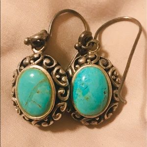 Vintage Barse Sterl Silv + Turquoise Drop Earrings